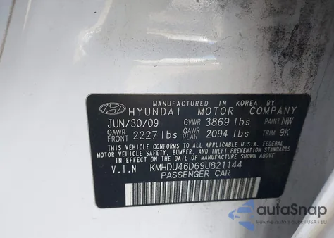 2009 Hyundai Elantra Gls из США, поврежденный, VIN KMHDU46D69U821144